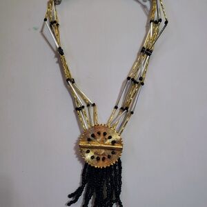 Elegant Gold and Black Beaded Necklace